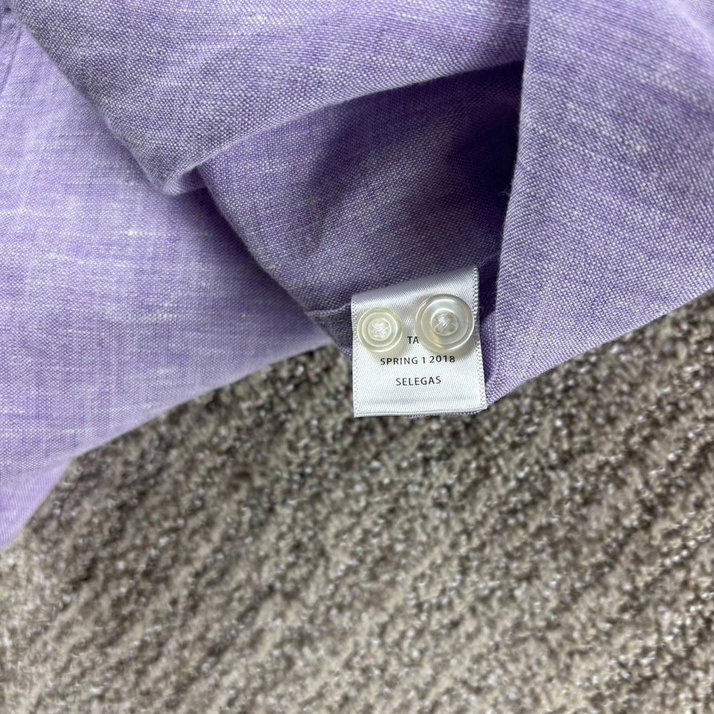 UNTUCKit Selegas Men's‎ Large Purple Linen Button Down Shirt Long Sleeve Casual - Picture 9 of 10